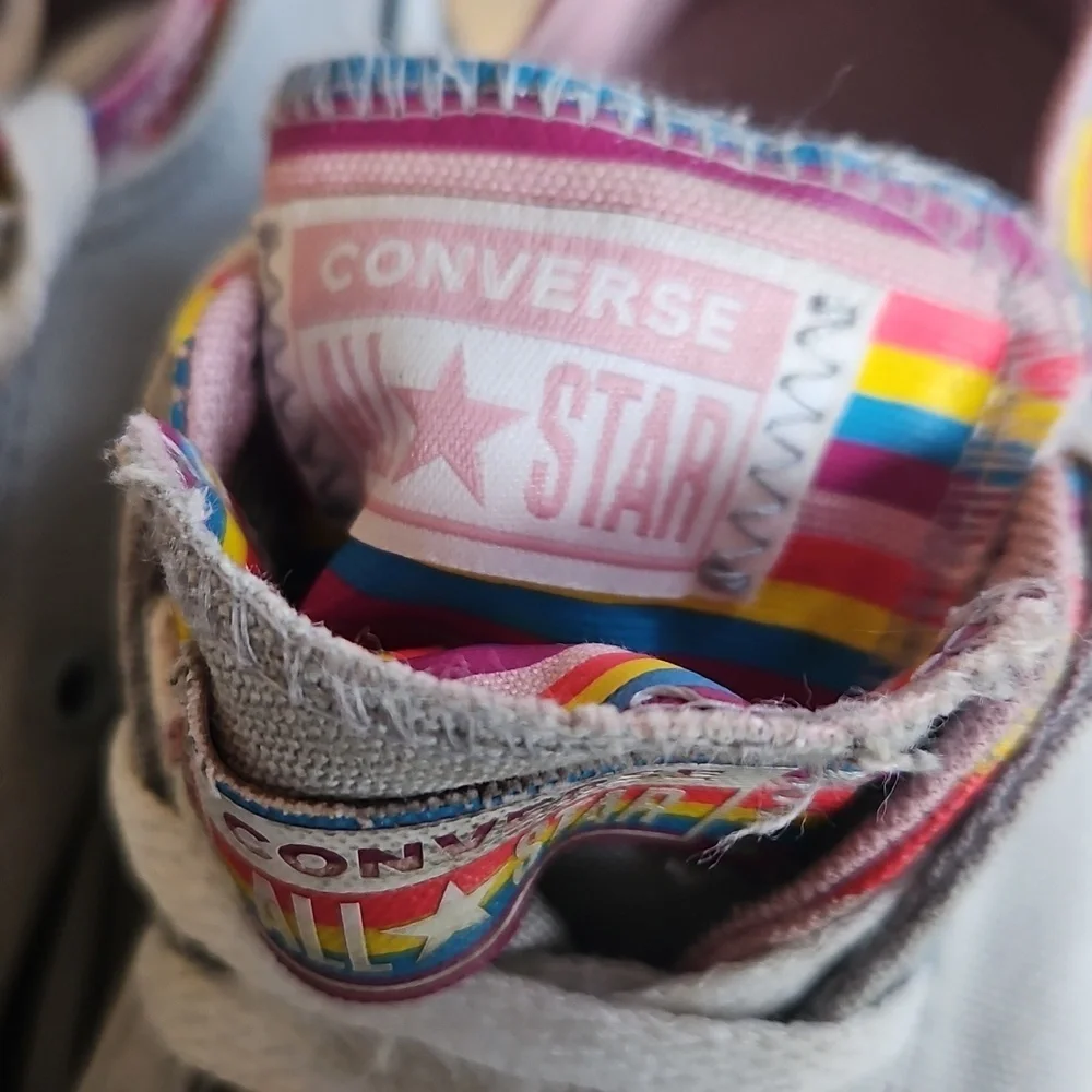 Rainbow Grey Double Tongue Converse Sneakers